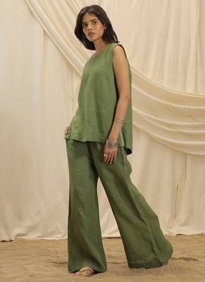 Olive green linen high low top 4