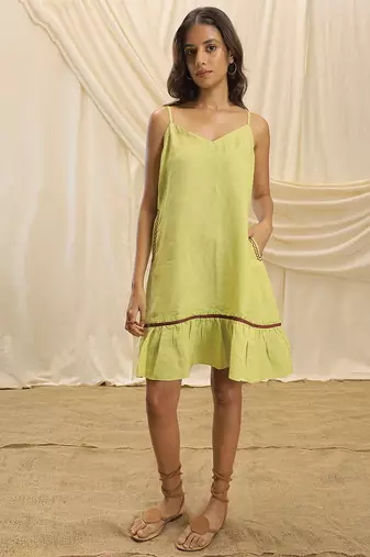 Lime green linen frilled dress