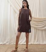 Toasted brown linen short dress