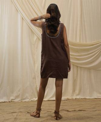Toasted brown linen short dress 3