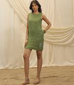 Olive green linen short dress