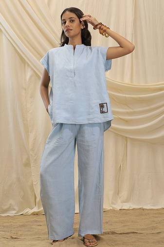 Powder blue linen tunic top