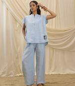 Powder blue linen tunic top