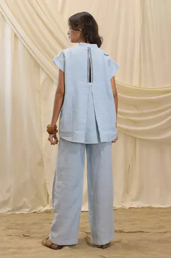 Powder blue linen tunic top