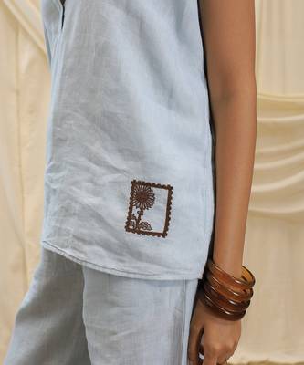 Powder blue linen tunic top 3
