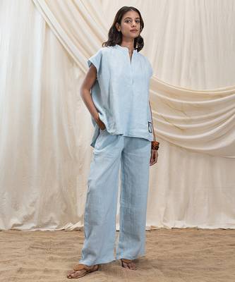 Powder blue linen tunic top 5