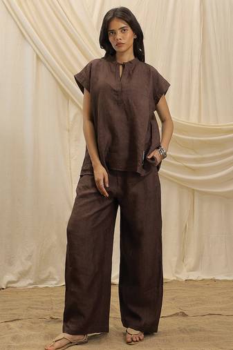 Brown linen tunic top