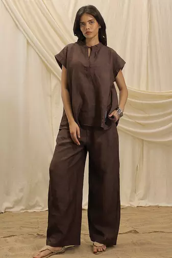 Brown linen tunic top