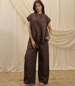 Brown linen tunic top