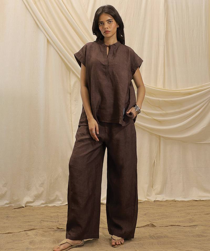 Brown linen tunic top