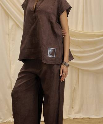 Brown linen tunic top 2