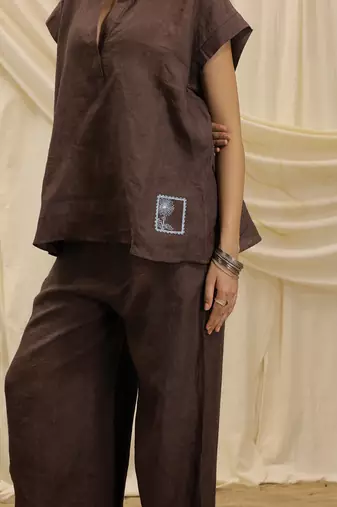Brown linen tunic top