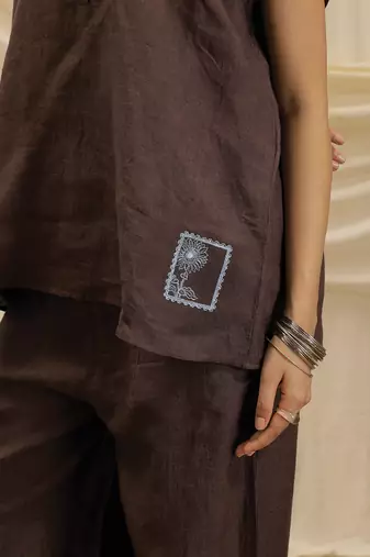 Brown linen tunic top