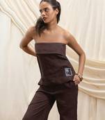 Brown linen strapless top