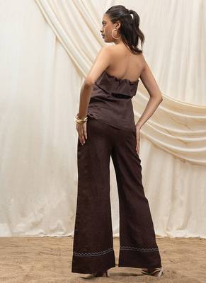 Brown linen strapless top 2