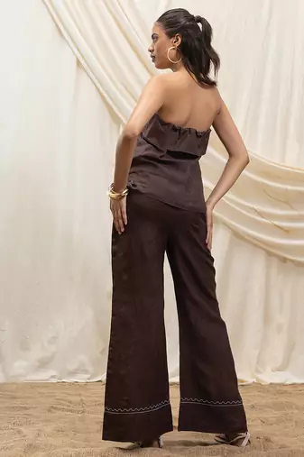 Brown linen strapless top