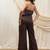 Brown linen strapless top