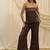 Brown linen strapless top