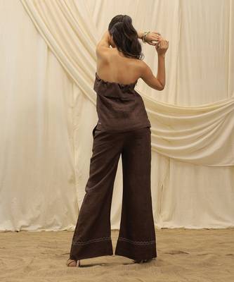 Brown linen strapless top 5