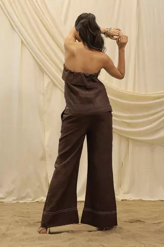 Brown linen strapless top