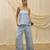 Powder blue linen strapless top