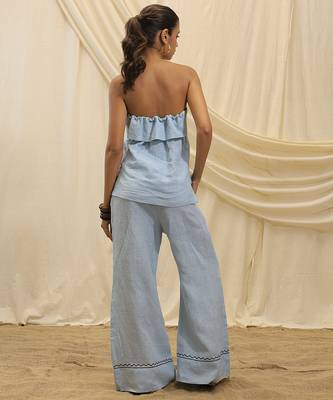 Powder blue linen strapless top 2