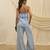 Powder blue linen strapless top