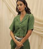 Olive green linen vest shirt top
