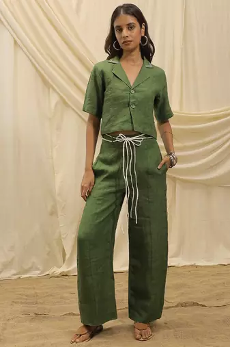 Olive green linen vest shirt top
