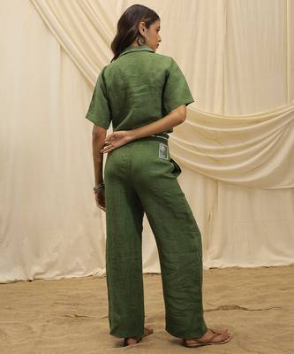 Olive green linen vest shirt top 3