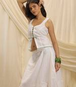 White linen laceup top