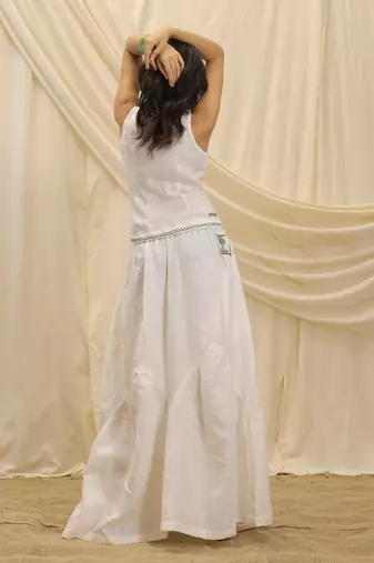 White linen laceup top
