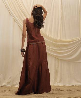 Burnt maroon linen laceup top 4