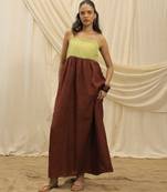 Lime green brown linen sun dress