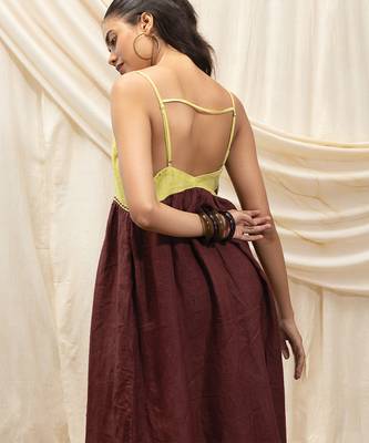 Lime green brown linen sun dress 4