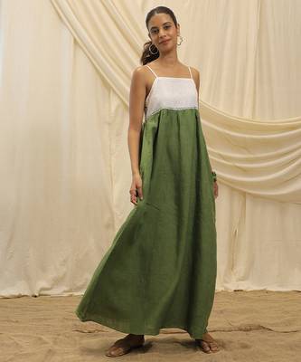 White olive green linen sun dress 1