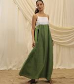 White olive green linen sun dress
