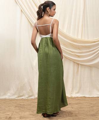 White olive green linen sun dress 3
