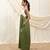 White olive green linen sun dress