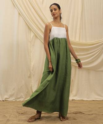 White olive green linen sun dress 5
