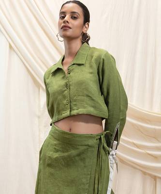 Green linen co ord sets 4