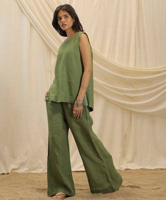 Olive green  linen co ord set 1