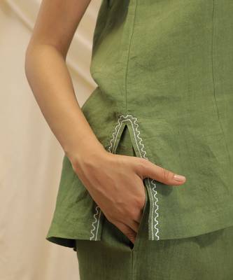 Olive green  linen co ord set 3