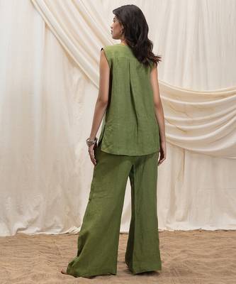 Olive green  linen co ord set 4