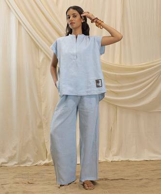 Powder blue linen co ord set 1