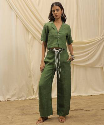 Olive green linen co ord set 1