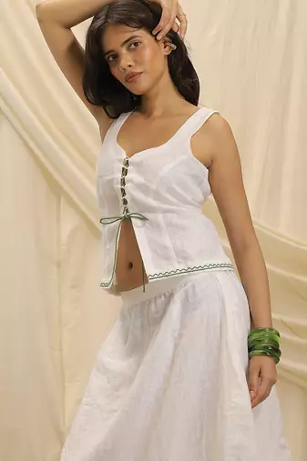 White linen corset skirt set