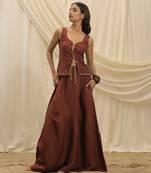 Burnt maroon linen corset skirt set