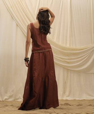 Burnt maroon linen corset skirt set 2