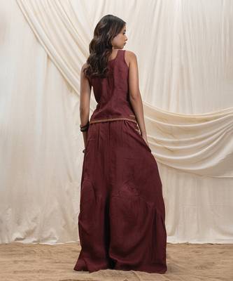 Burnt maroon linen corset skirt set 5